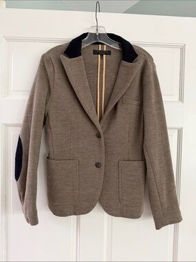 rag & bone Brown Blazer with Black Collar and Elbow Patches